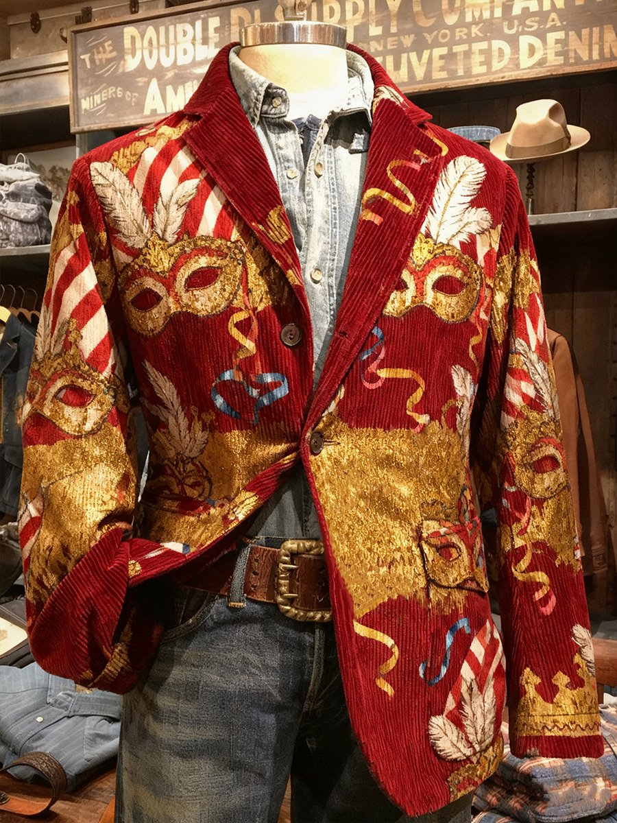 Men's Vintage Casual Cologne Carnival Corduroy Suit Jacket