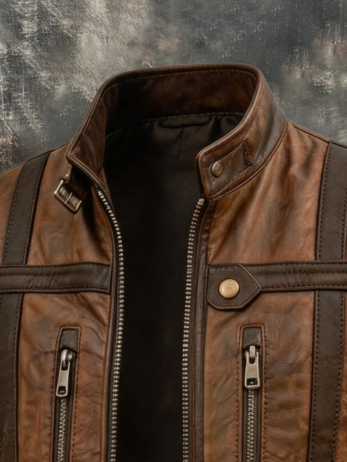 Men's Vintage-Style Distressed Leather Multi-Pocket Vest