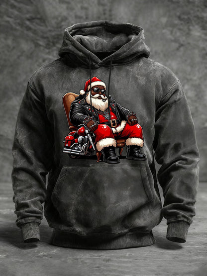 Men's African American Christmas Print Crew Neck Hooded Sweatshirt