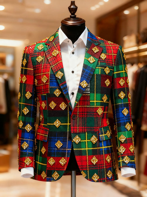 Men's Christmas Casual Print Large Pocket Blazers