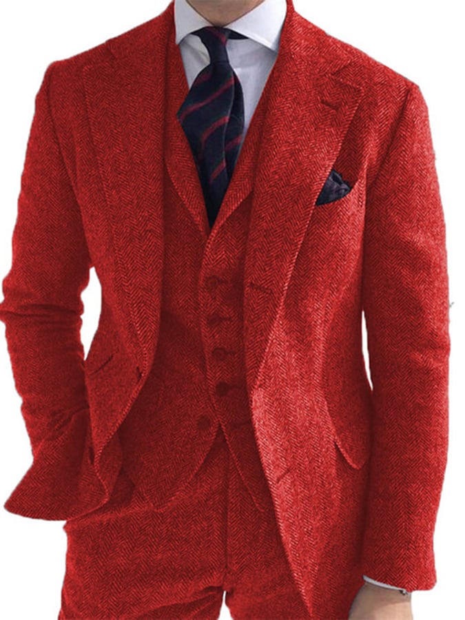 Men's Business Single-Breasted Solid Color Three-Piece Suit