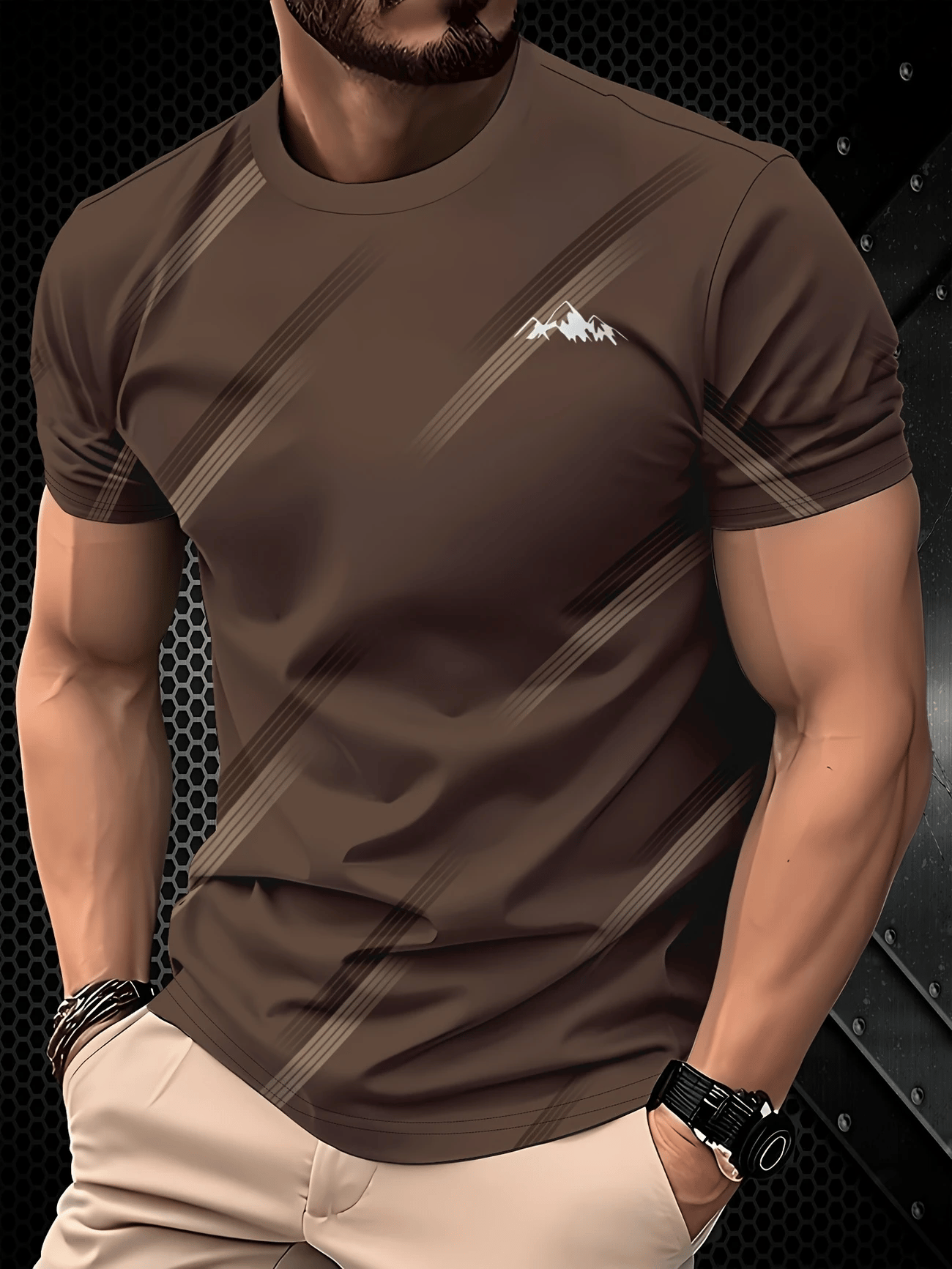 Men's Business Stripe Logo Print Short Sleeve T-Shirt