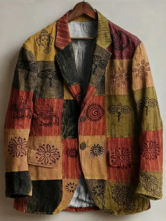 Men's Vintage Hippie Art Patchwork Print Casual Blazer
