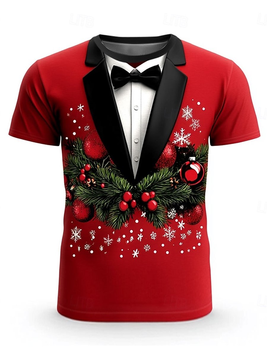 Christmas Men's 3D Christmas Tree and Snowflake Print T-shirt