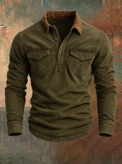 Men's Vintage Corduroy Outdoor Multi-Pocket Tactical Lapel Sweatshirt