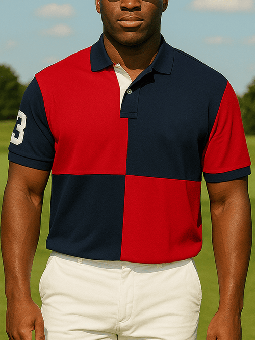 Men's basic daily casual stitching sports contrast color short-sleeved