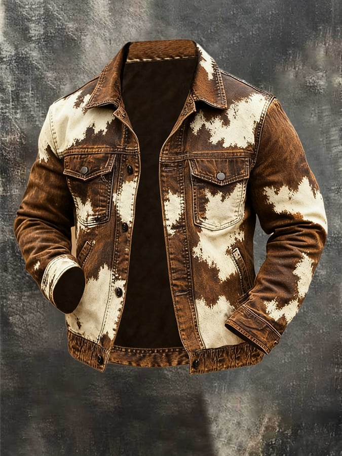 Men's Retro Western-Style Distressed Color-Blocking Jacket
