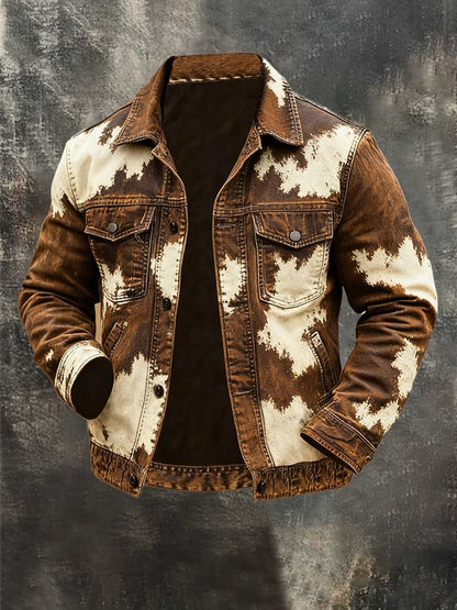 Men's Retro Western-Style Distressed Color-Blocking Jacket