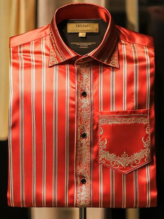 Men's Deluxe Business Striped Lapel Short Sleeve Shirt