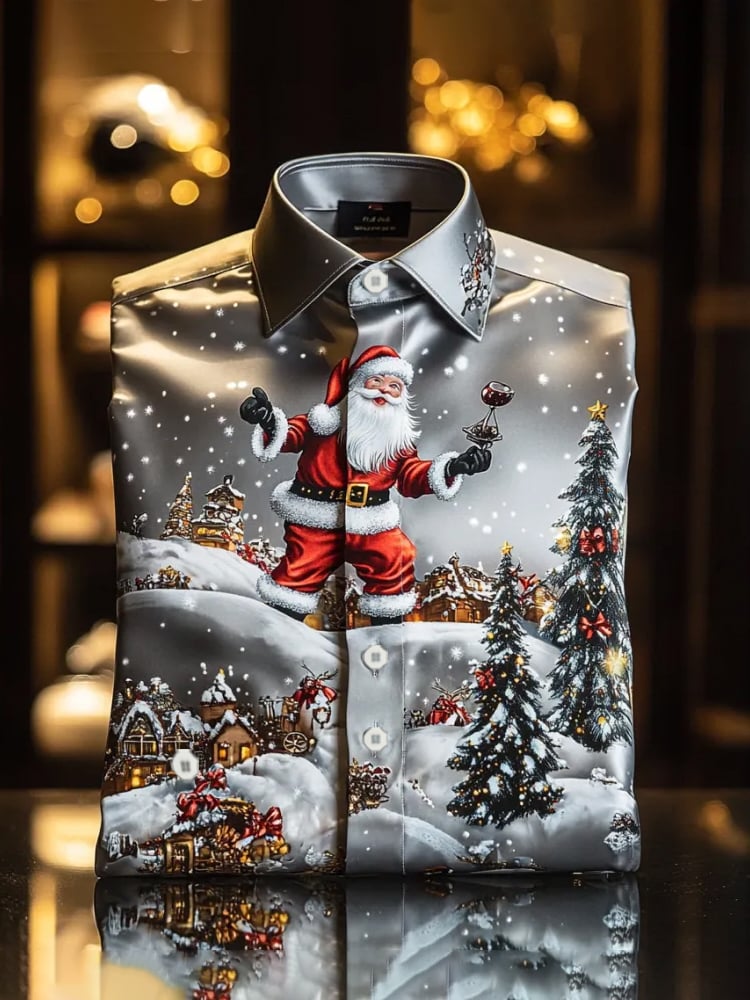 Men's Luxury Romantic Christmas Printed Long Sleeve Shirt