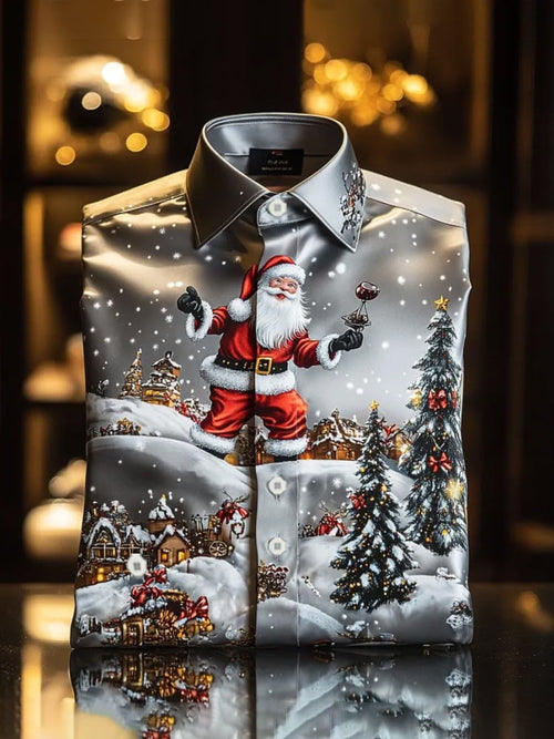 Men's Luxury Romantic Christmas Printed Long Sleeve Shirt