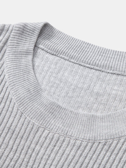 3 Pieces Ribbed Crew Neck Knit T-Shirt