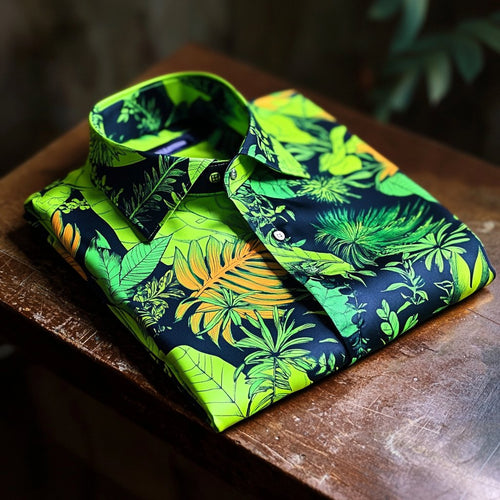 Men's Business Casual Floral Lapel Short Sleeve Shirt