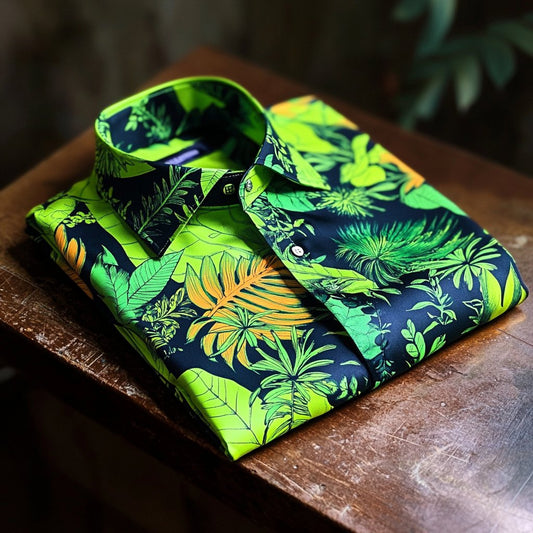 Men's Business Casual Floral Lapel Short Sleeve Shirt