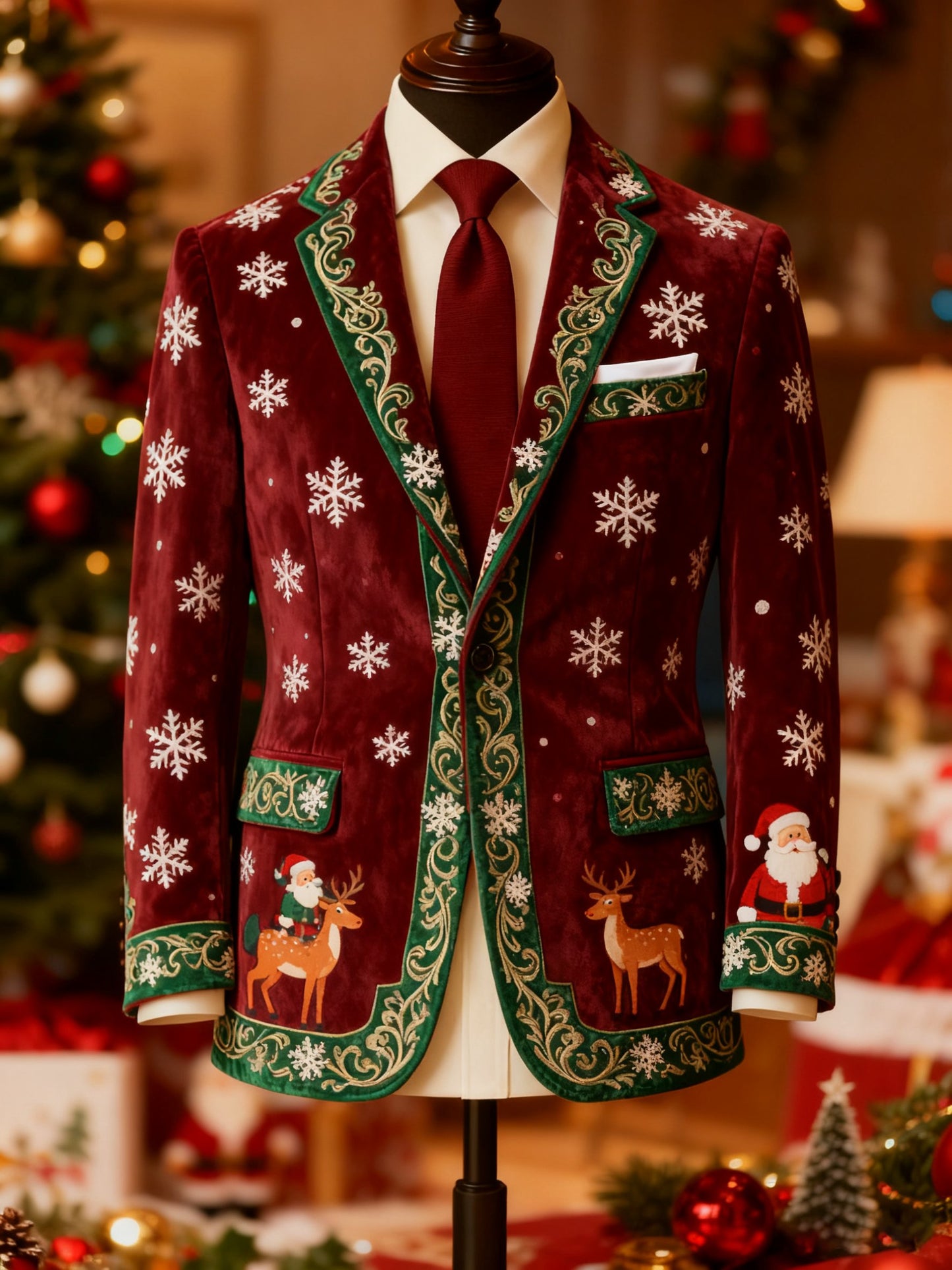 Men's Luxury Christmas Holly Collar Suit Jacket
