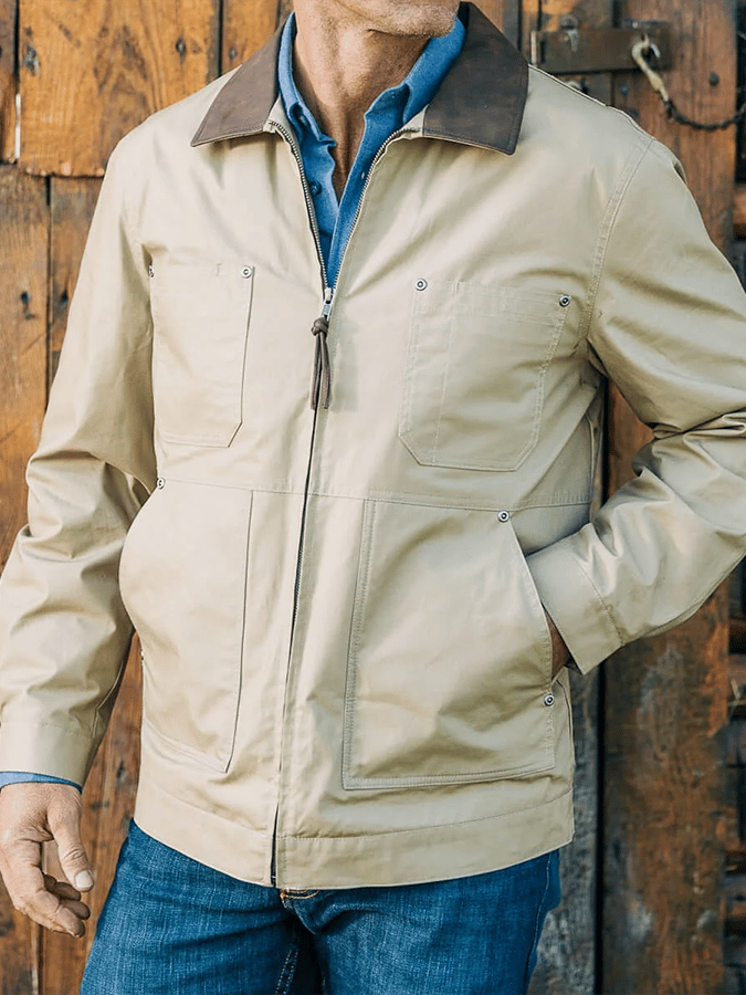 Men's Retro Western Colorblock Multi-Pocket Outdoor Outer Jacket
