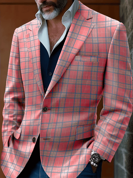 Men's Fashionable Plaid Design Single-Breasted Pocket Design Casual Suit
