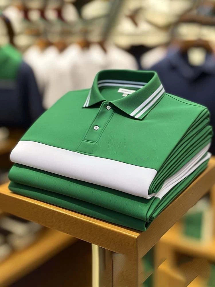 Men's Classic Business Logo Button Short Sleeve Polo Shirt