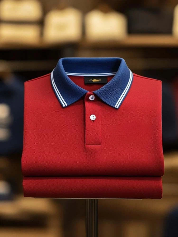 Men's Classic Business Logo Button Short Sleeve Polo Shirt