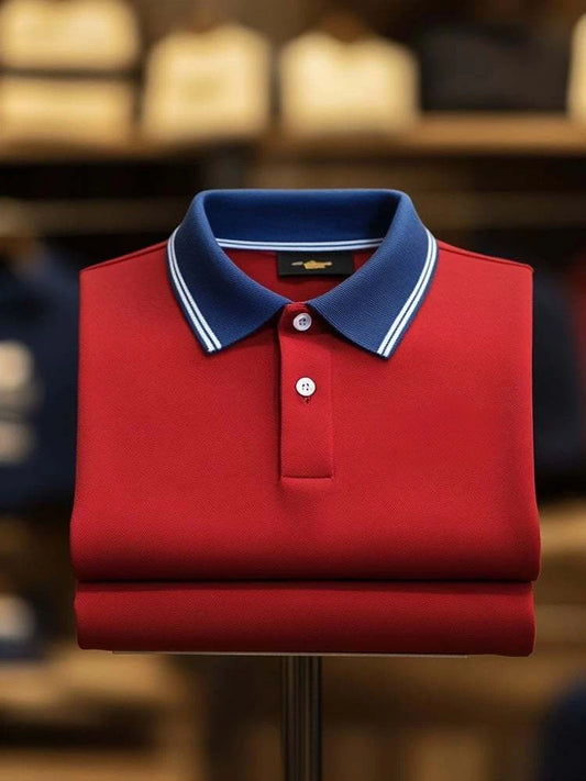 Men's Classic Business Logo Button Short Sleeve Polo Shirt