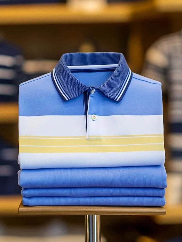 Men's Classic Business Logo Button Short Sleeve Polo Shirt