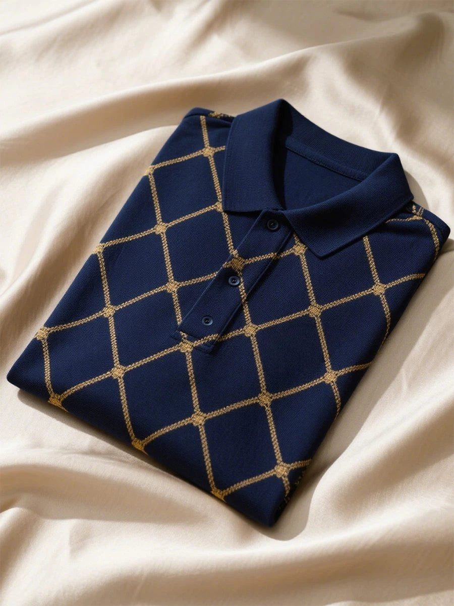 Men's Business Casual Geometric Button Short Sleeve Polo Shirt