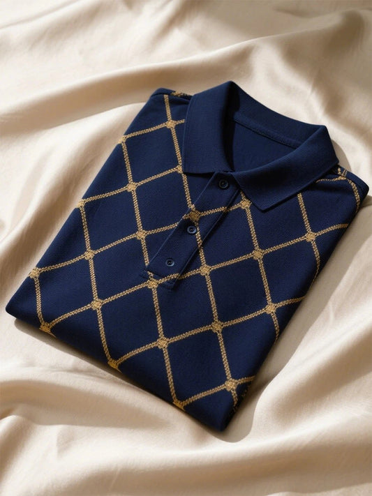 Men's Business Casual Geometric Button Short Sleeve Polo Shirt