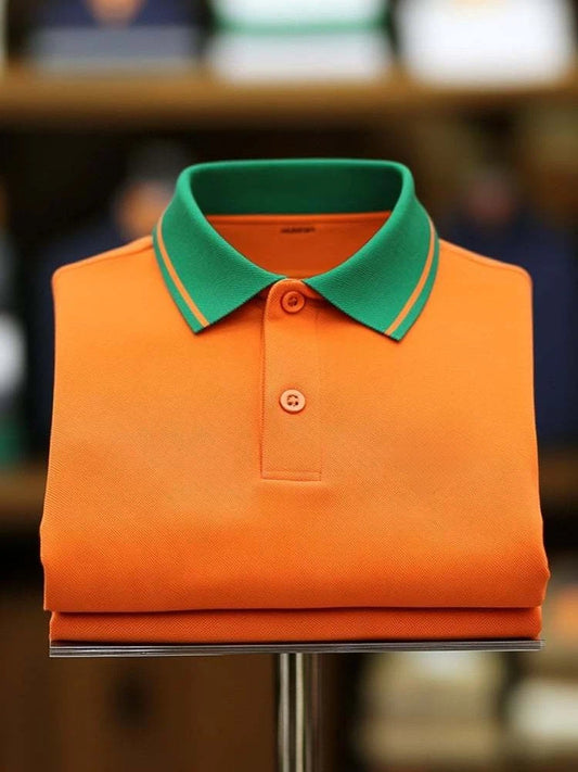 Men's Classic Business Logo Button Short Sleeve Polo Shirt