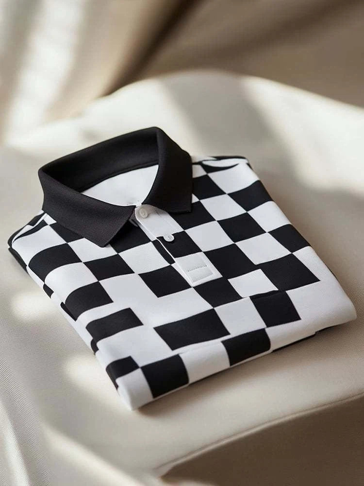 Men's Classic Business Logo Button Short Sleeve Polo Shirt