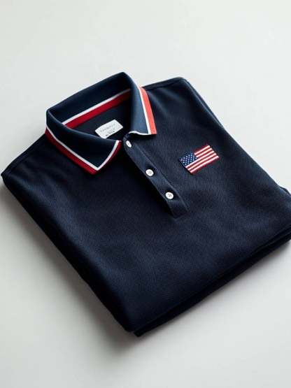 Men's Casual Square Contrast Color Business Independence Day Polo