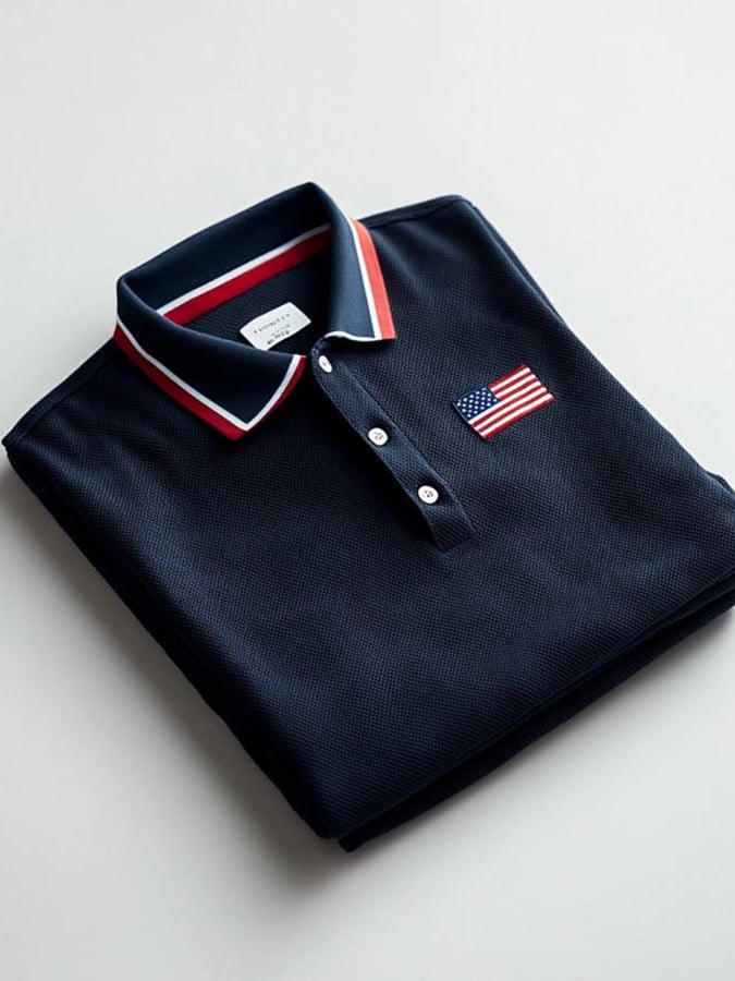 Men's Casual Square Contrast Color Business Independence Day Polo