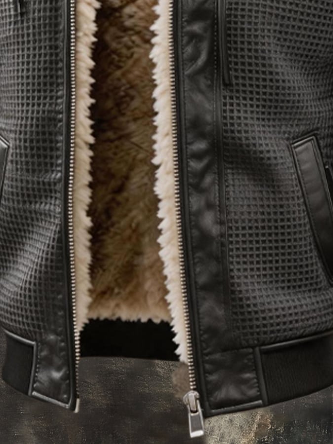 Men's Retro Textured Square Check Double Collar Warm Multi-pocket Outdoor Jacket