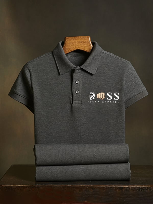 Men's Classic Business Skull Rose Logo Short Sleeve Polo Shirt