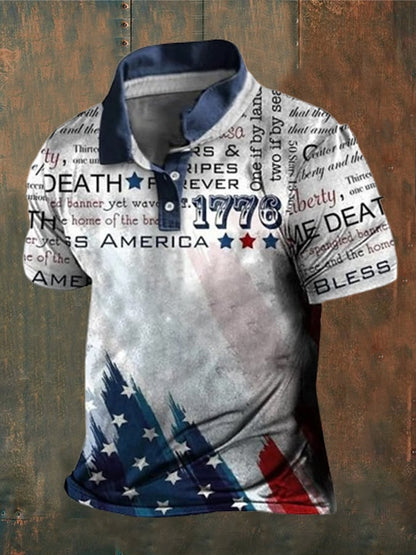 Men's Independence Day Retro Flag 1776 Print Polo Shirt