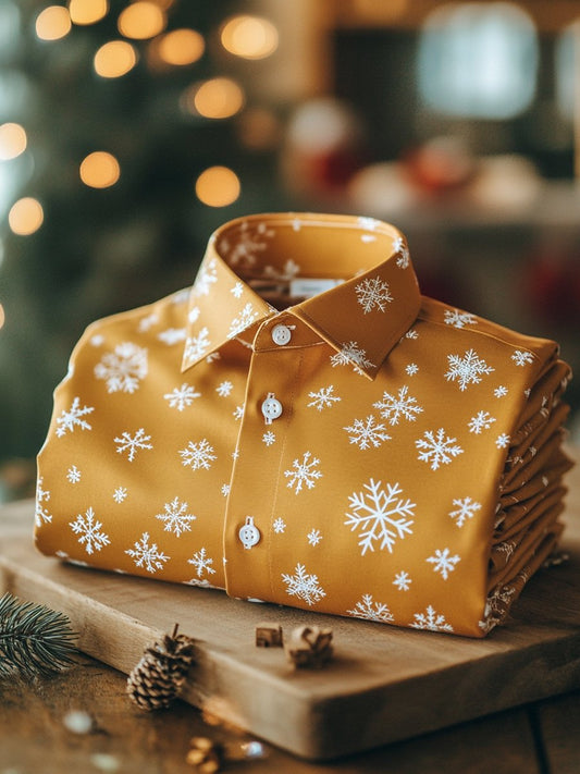 Men's Business Snowflake Print Christmas Long Sleeve Shirt