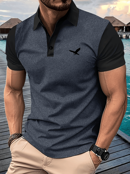 Men's Classic Business Logo Button Short Sleeve Polo Shirt