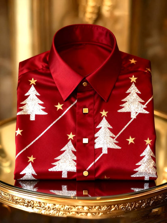 Men's  Christmas Long Sleeve Button-Down Shirt