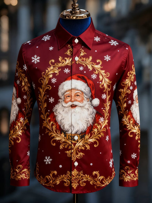 Men's  Christmas Long Sleeve Button-Down Shirt