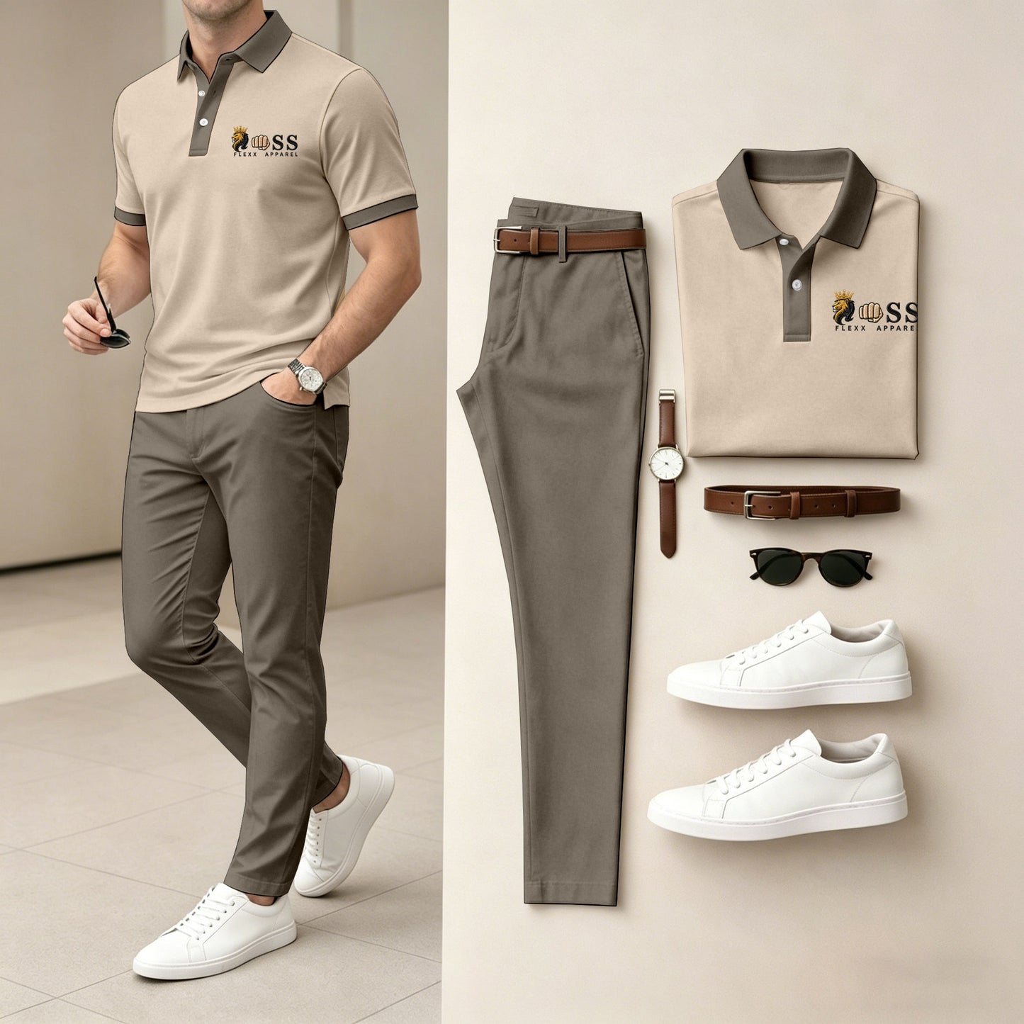 Men's Short-Sleeve Polo Shirt and Pants Two-Piece Set