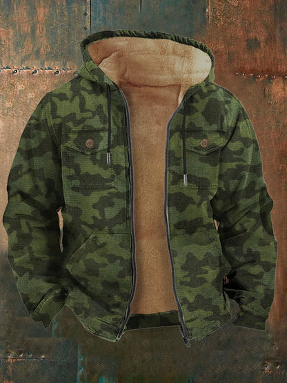 Men's Vintage Plant Camouflage Outdoor Fleece Pocket Jacket
