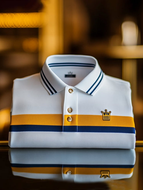 Men's Business Casual Logo Button Short Sleeve Polo Shirt