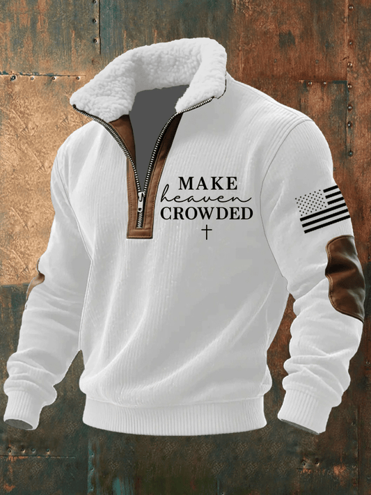 Men's Faith Print Knitted Fabric Zipper Fur Collar Long-Sleeved Sweatshirt