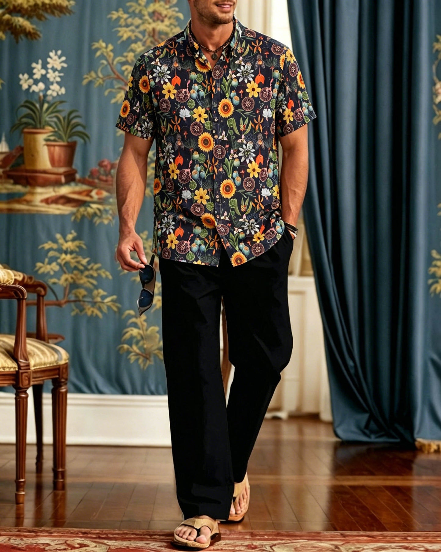 Men's Elegant Retro Lines Short-Sleeve Walking Set