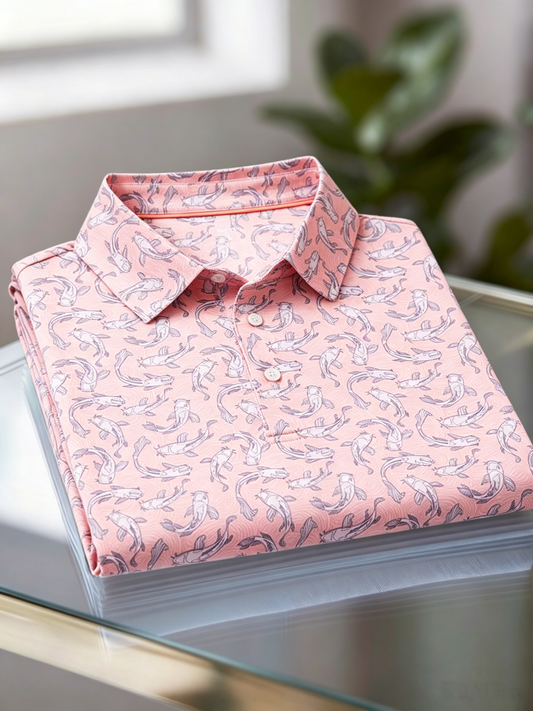 Men's Business Casual Jacquard Button Short Sleeve Polo Shirt
