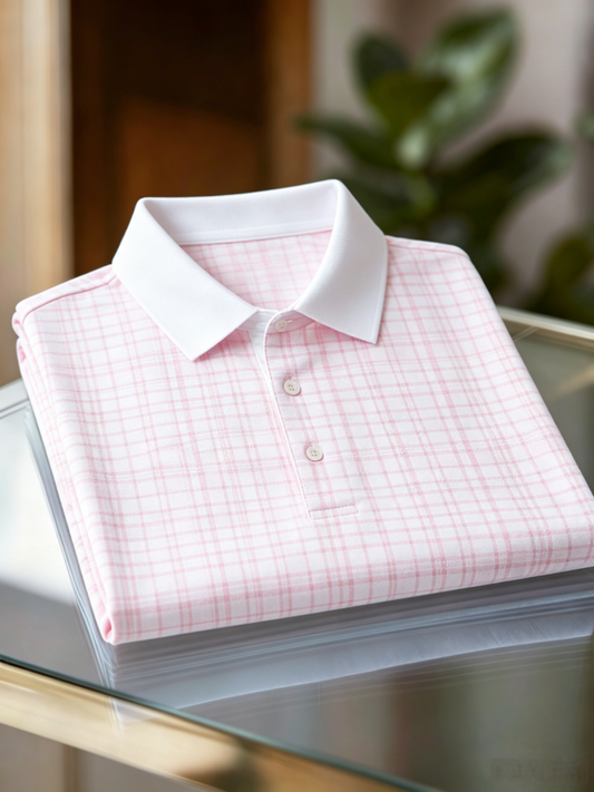 Men's Business Casual Jacquard Button Short Sleeve Polo Shirt