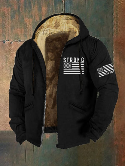 Men's Retro Strong Flag Print Zip Hooded Jacket