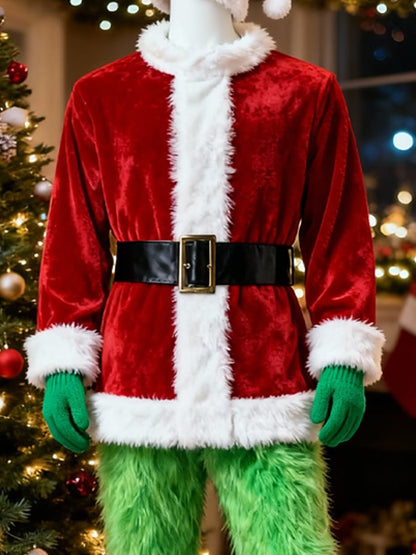 Men'S Warm Plush Patchwork Contrast Color Christmas Suit