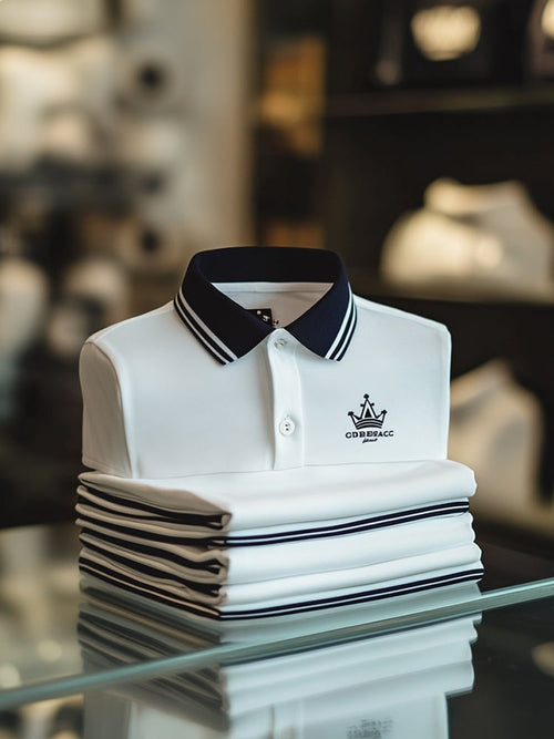 Men's Business Casual Logo Button Short Sleeve Polo Shirt
