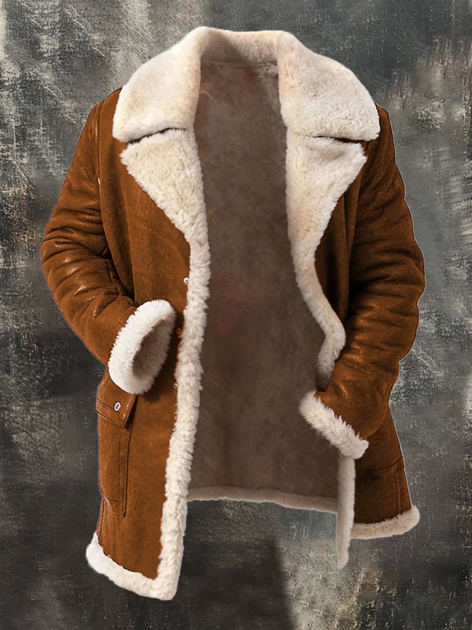Men'S Warm Thickened Plush Contrast Color Jacket Coat