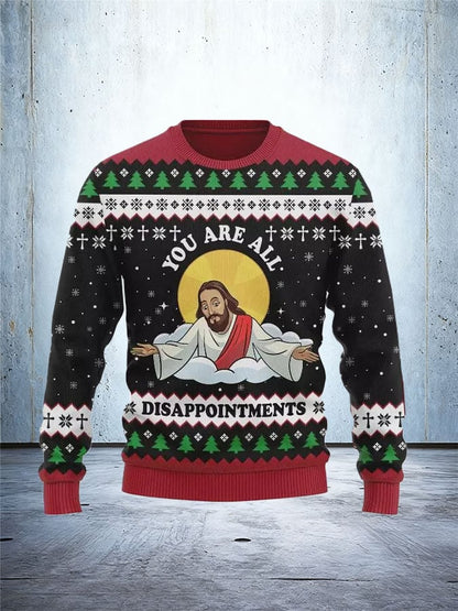 Men's Retro Jesus Disappointments All Of You Ugly Christmas Sweater Printed Sweatshirt